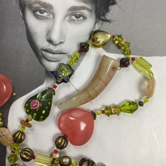 Boho Bold Mixed Chunky Bright Necklace 22" Rare - Picture 8 of 9